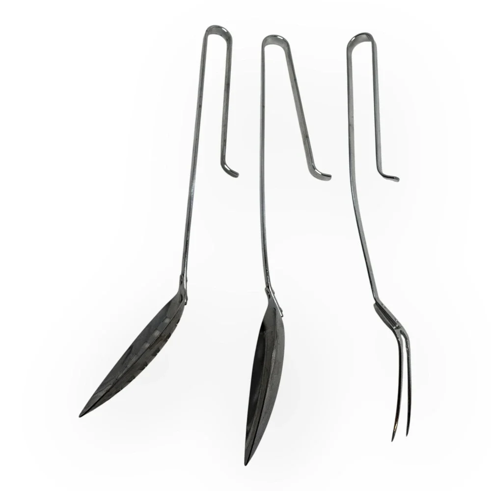 Vintage Androck USA Stainless Spoon Slotted Spoon Meat Fork Hook Handle Set